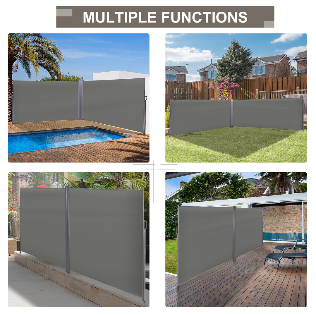 6 x 2m Retractable Sun Side Awning Screen Fence Patio Garden Wall Balcony Screening Panel Outdoor Blind Privacy Divider – Grey