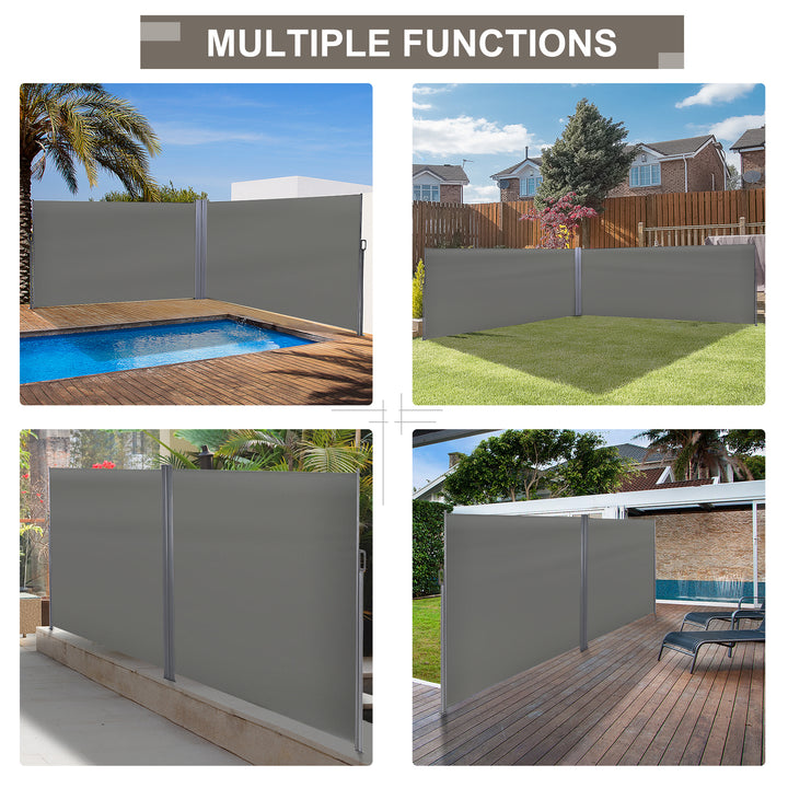 6 x 2m Retractable Sun Side Awning Screen Fence Patio Garden Wall Balcony Screening Panel Outdoor Blind Privacy Divider – Grey