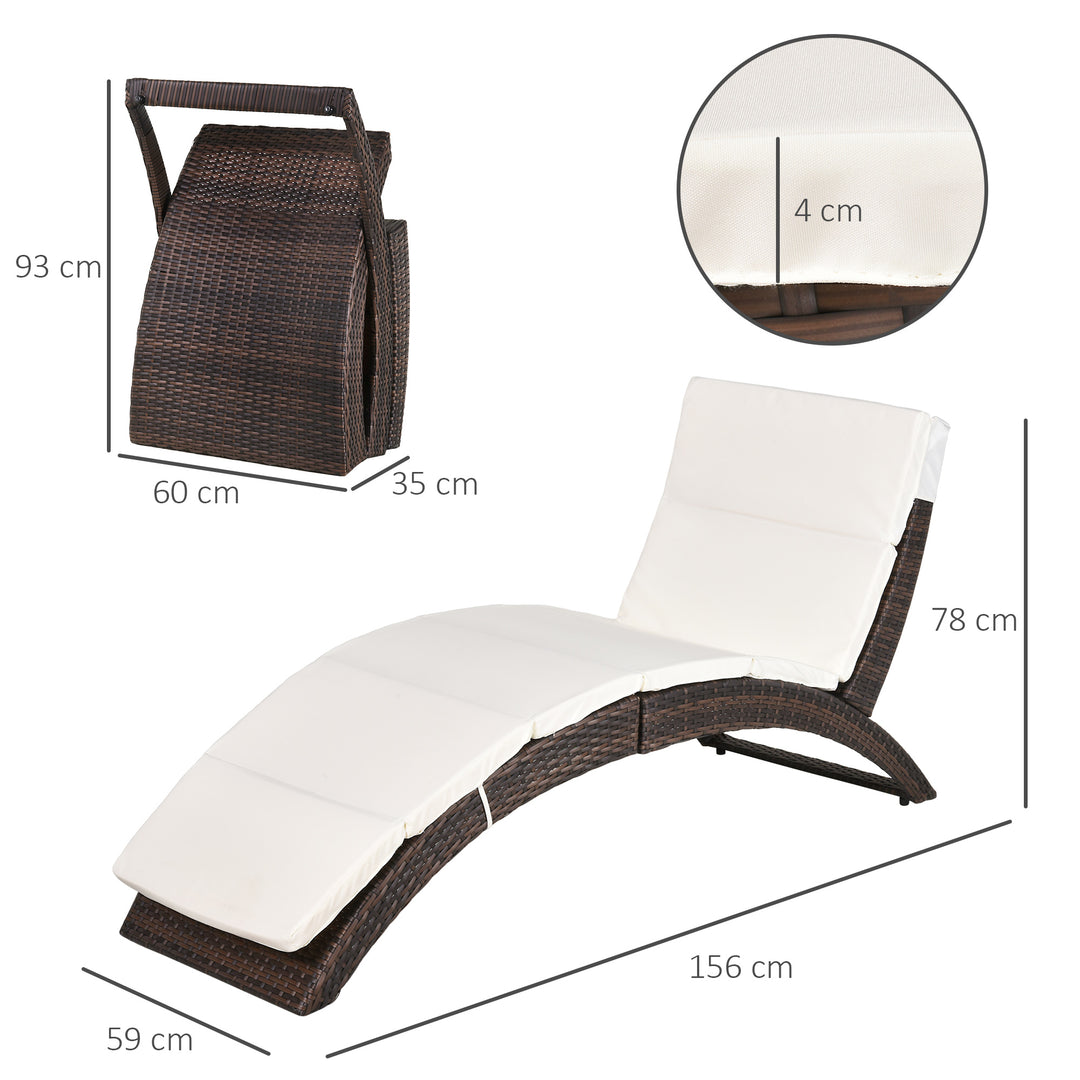 Outdoor Foldable PE Rattan Sun Lounger with Soft Padded Cushion, Ergonomic Curved Design Sun Bed for Garden, Balcony, Garden, Brown