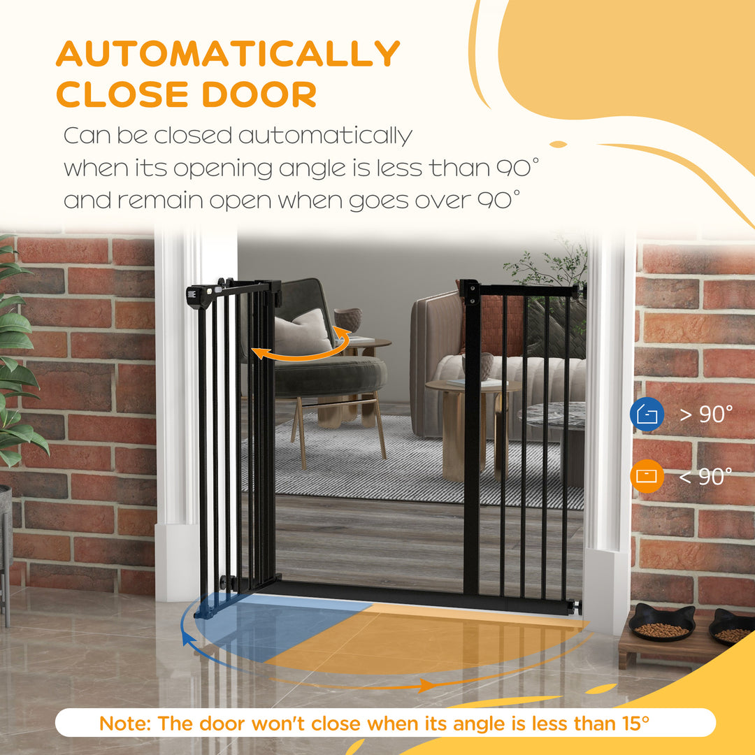 PawHut Dog Gate for Stairs Dog Gate Pet Gate with Openable Metal Frame, Slide and Lift the Handle to Pass, 74-94Wcm, Black | Aosom UK