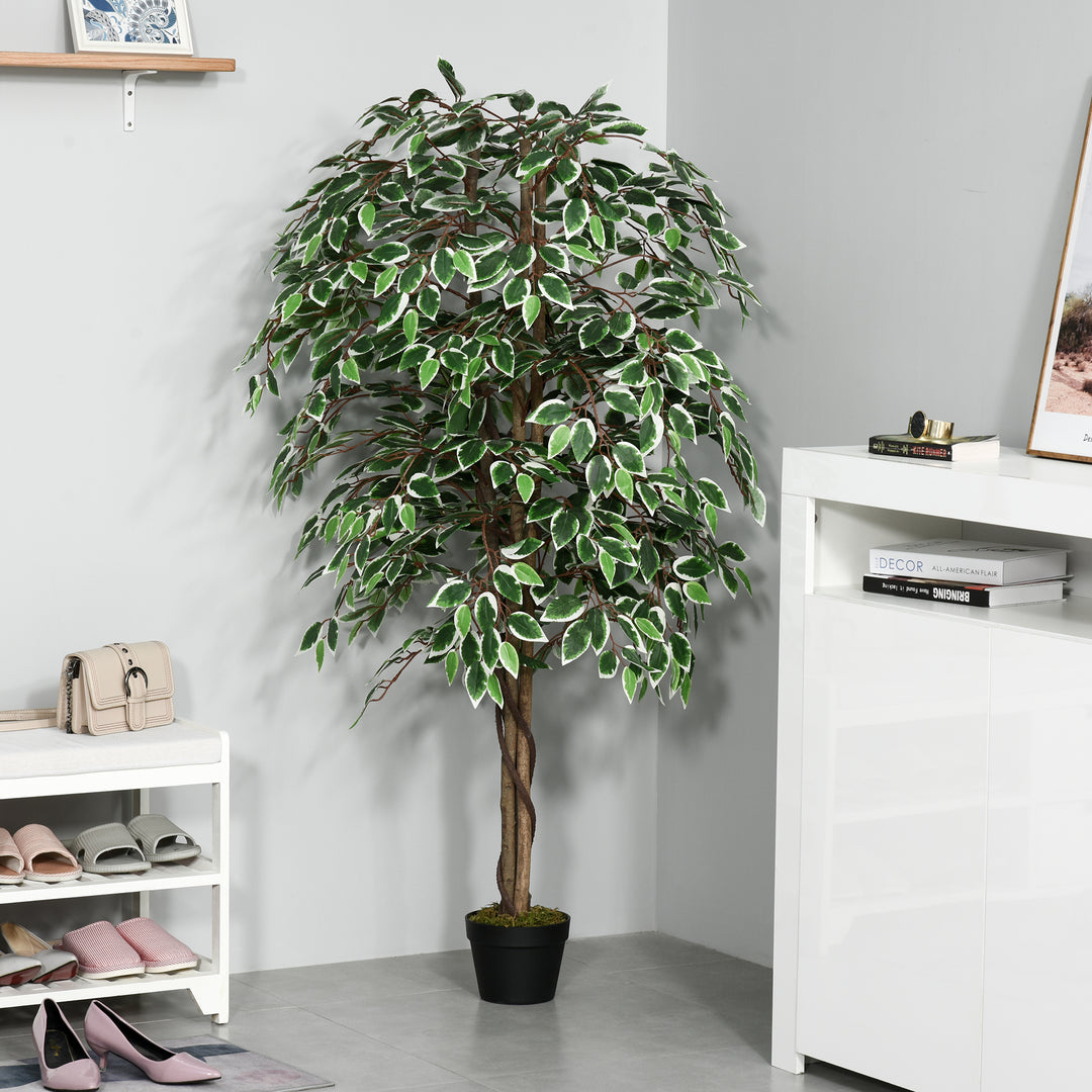 160cm/5.2FT Artificial Ficus Silk Tree with Nursery Pot, Decorative Fake Plant, for Indoor Outdoor Décor