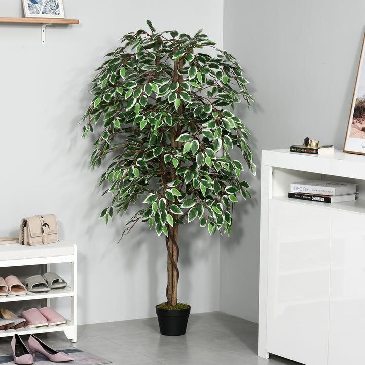 160cm/5.2FT Artificial Ficus Silk Tree with Nursery Pot, Decorative Fake Plant, for Indoor Outdoor Décor