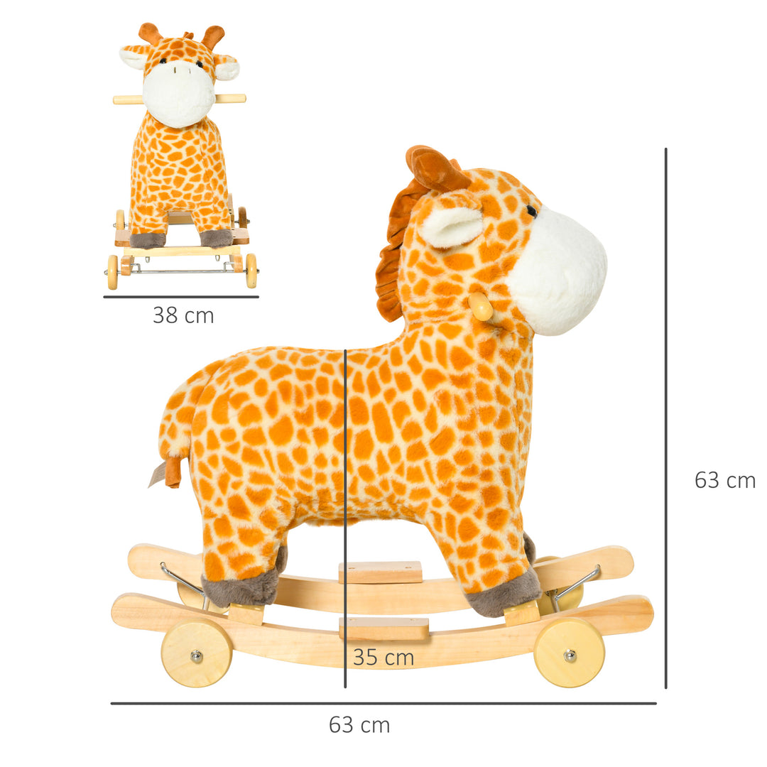 HOMCOM 2-IN-1 Kids Plush Ride-On Rocking Gliding Horse Giraffe-shaped Plush Toy Rocker with Realistic Sounds for Child 36-72 Months Yellow | Aosom UK