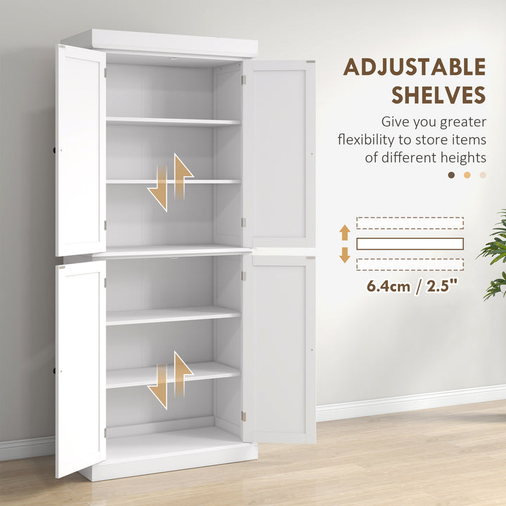 MCL Freestanding Kitchen Cupboard with 4 Doors, Storage Cabinet with 6-Tier Shelving and 4 Adjustable Shelves, White