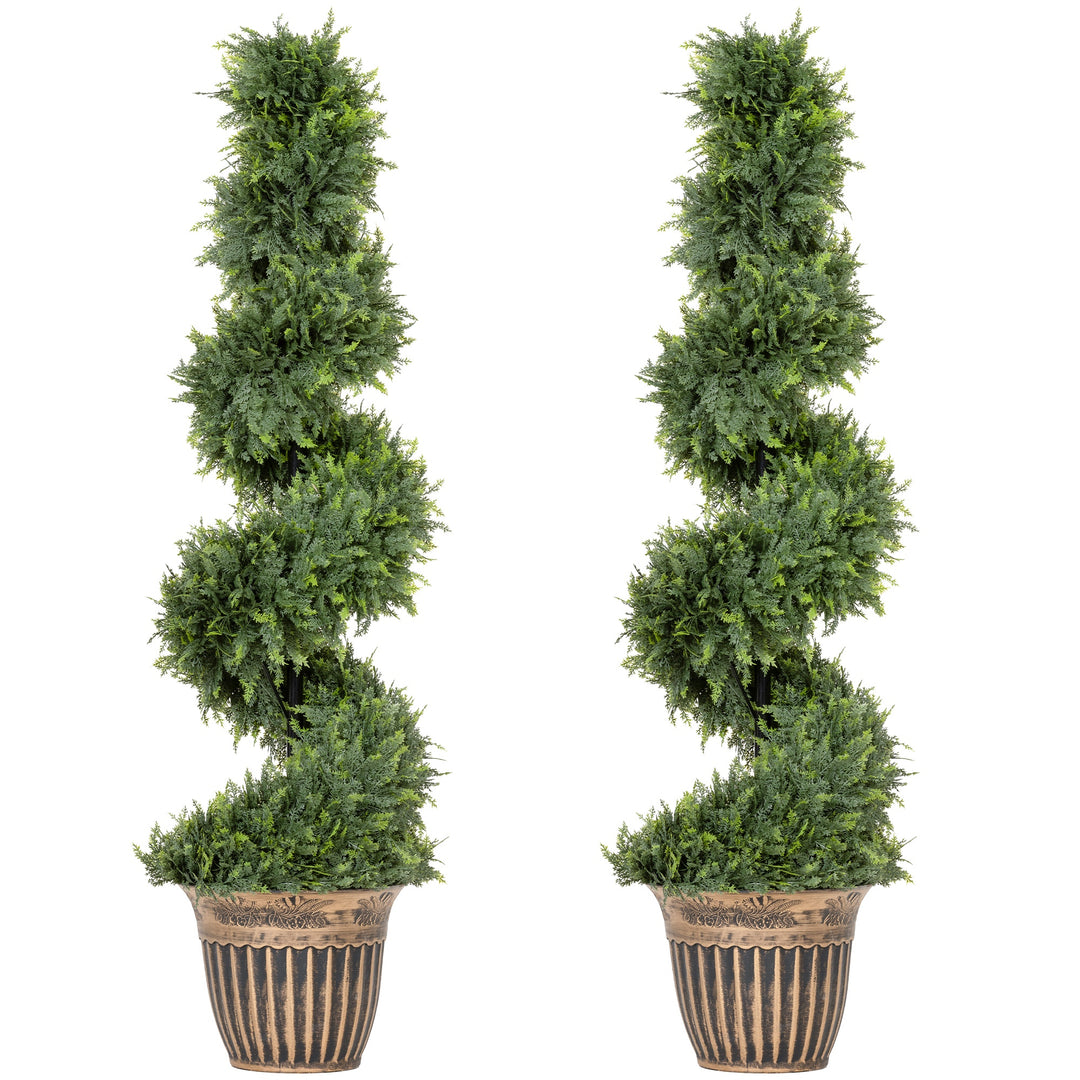 Set of 2 Artificial Plants, Topiary Spiral Cypressd Trees with Pot, fo