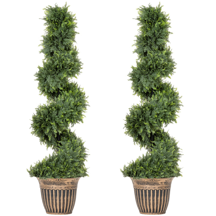 Set of 2 Artificial Plants, Topiary Spiral Cypressd Trees with Pot, fo