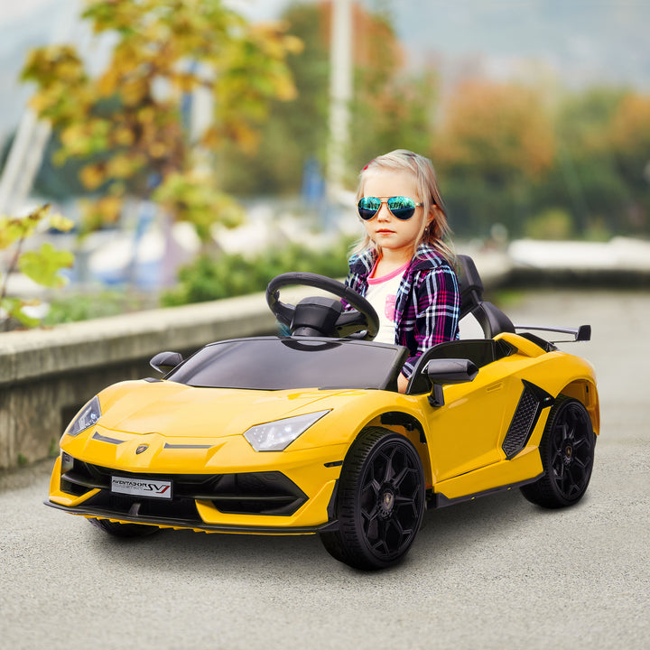 HOMCOM Lamborghini Licensed 12V Kids Electric Car w/ Butterfly Doors, Easy Transport Remote, Music, Horn, Suspension - Yellow