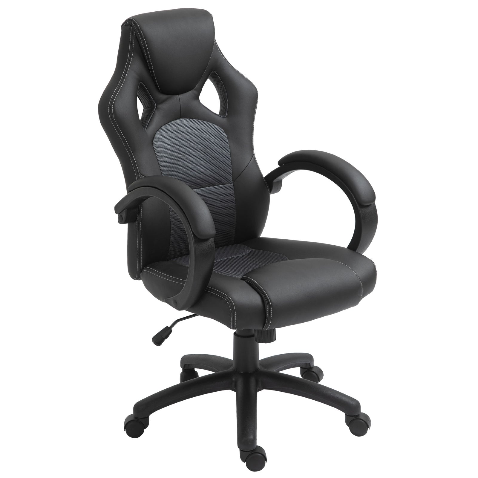 Office Chair Faux Leather Swivel Computer Desk Chair for Home Office with Wheels Armrests Black