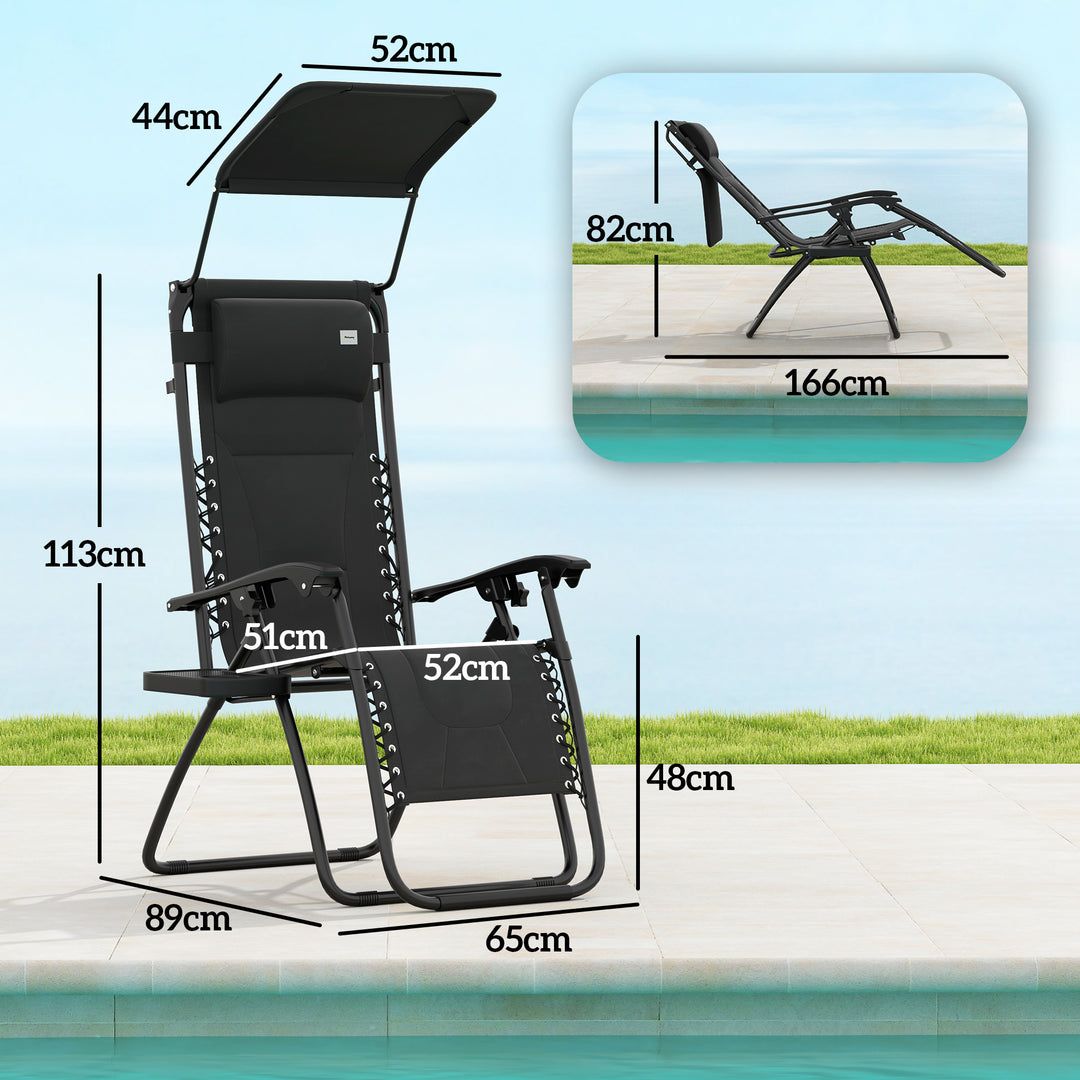 Zero Gravity Lounger Chair, Folding Reclining Patio Chair with Shade Cover, Padded Seat, Cup Holder, Soft Cushion and Headrest for Poolside, Camping, Black