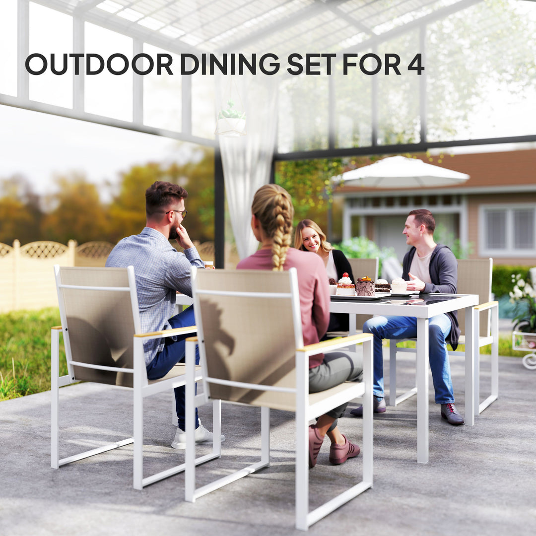 5 Piece Garden Furniture Set with 4 Armchairs and Tempered Glass Table Top, for Deck, Balcony