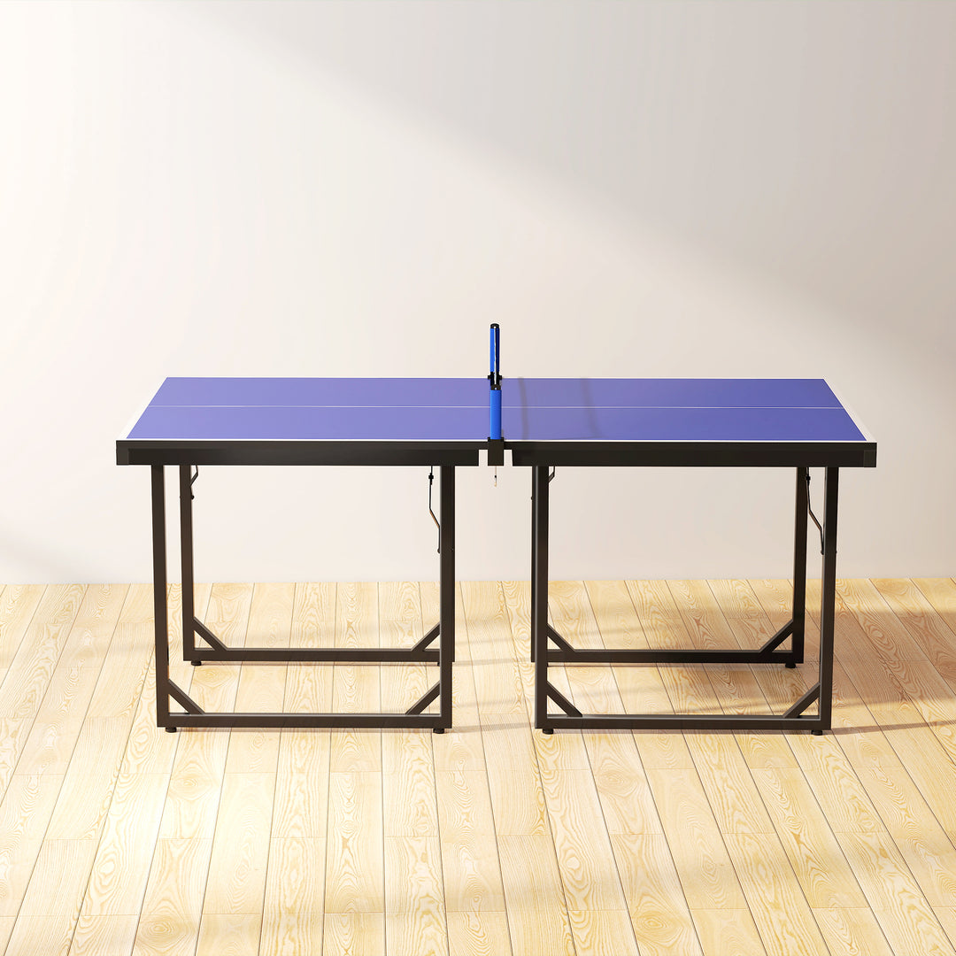 6ft Table Tennis Table, Ping Pong Table with Net, Foldable and Portable Ping Pong Set for Indoor Outdoor Use, Easy Assemble, Midsize, Blue