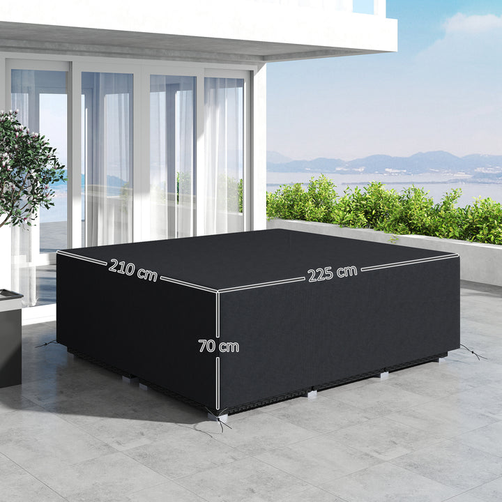 600D Oxford Outdoor Garden Furniture Sofa Set Cover, Waterproof Anti-UV Rattan Sun Lounger Protection Protector Cover, 225L x 210W x 70Hcm, Black