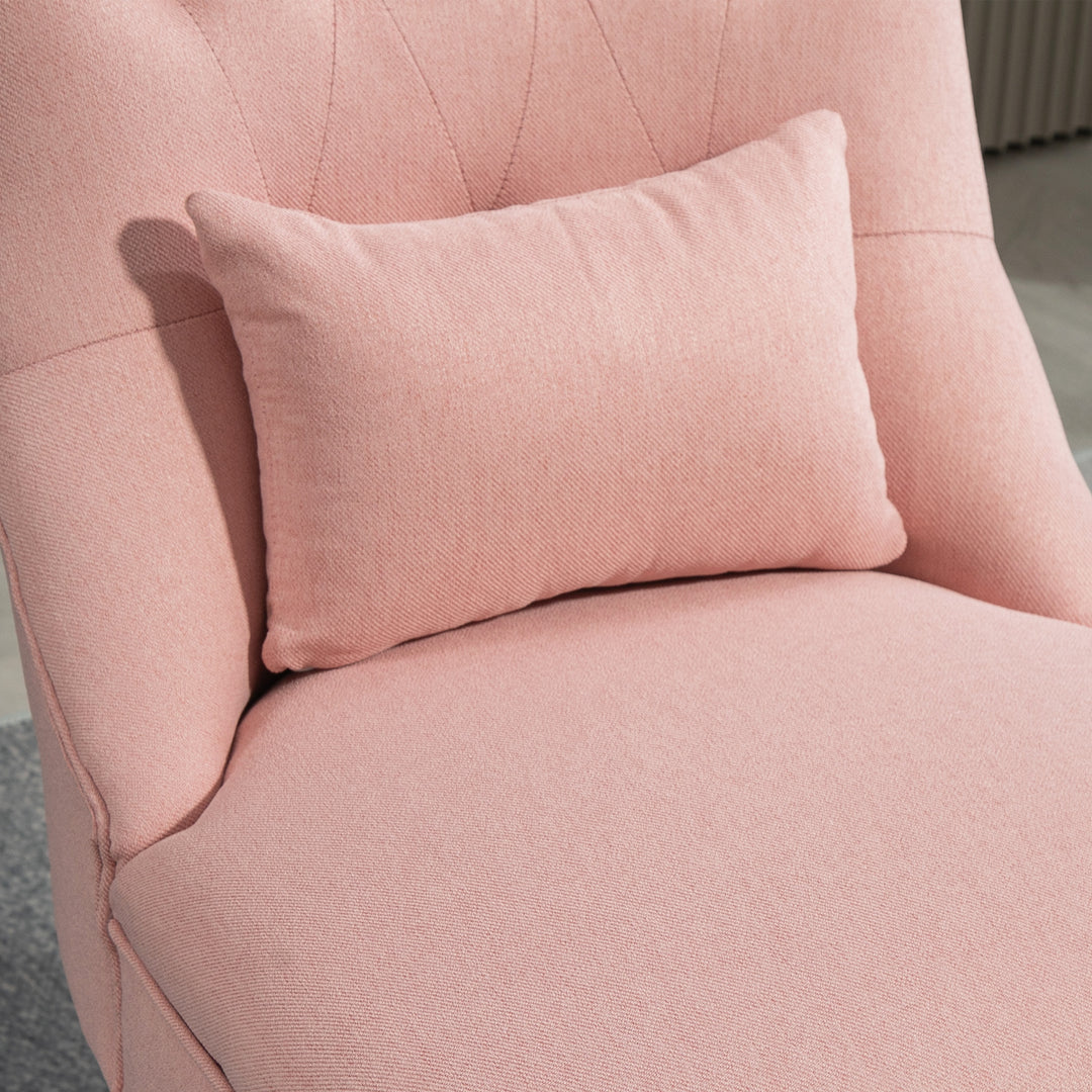 Fabric Single Sofa Dining Chair Tub Chair Upholstered W/ Pillow Solid Wood Leg Home Living Room Furniture Pink