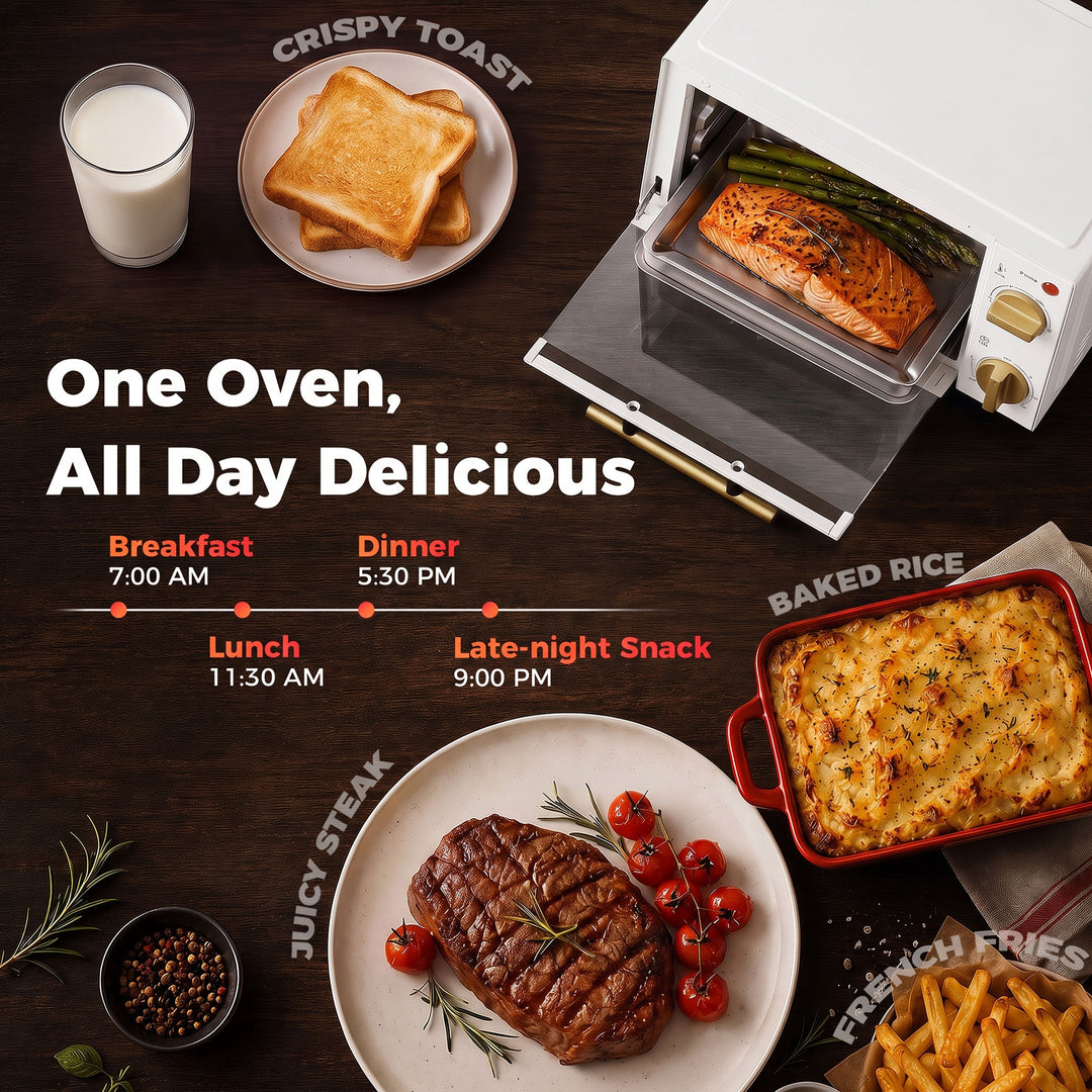 Mini Oven, 9L Countertop Electric Grill, Toaster Oven with Adjustable 