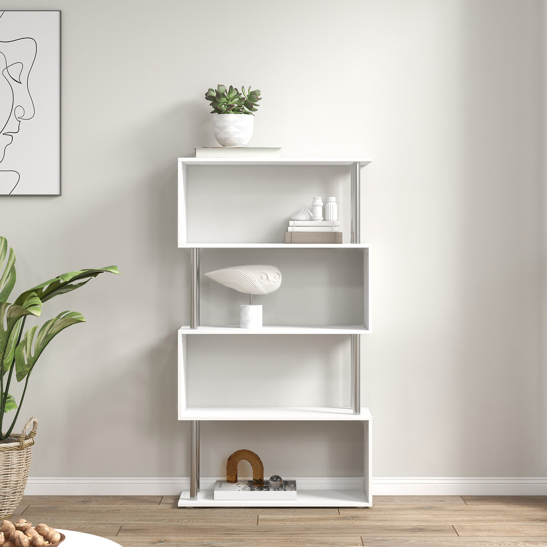 MCL S Shape Bookcase, 5 Tiers Bookshelf, Modern Freestanding Storage Shelf for Home Office, Study, Living Room, 80 x 30 x 145cm, White