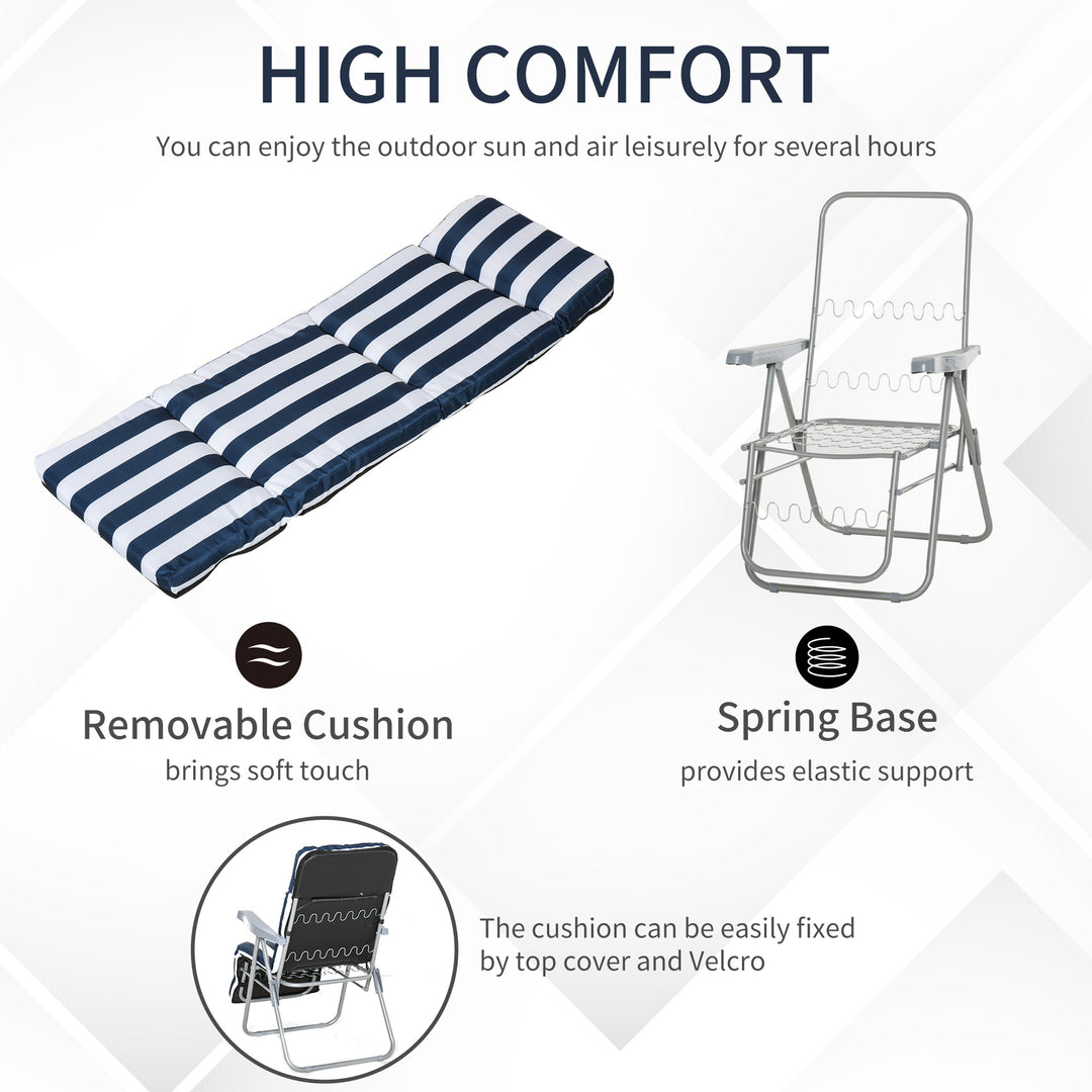 2Pc Folding Sun Loungers Set-Blue/White