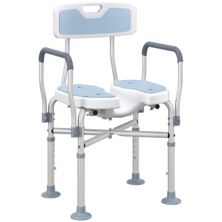 HOMCOM Shower Chair with Upgraded U-shaped Seat and Reinforced Crossbars, Height Adjustable Padded Bath Chair with Non-slip Feet for Elderly Seniors Disabled Handicap, Tool-Free Assembly, Light Blue | Aosom UK