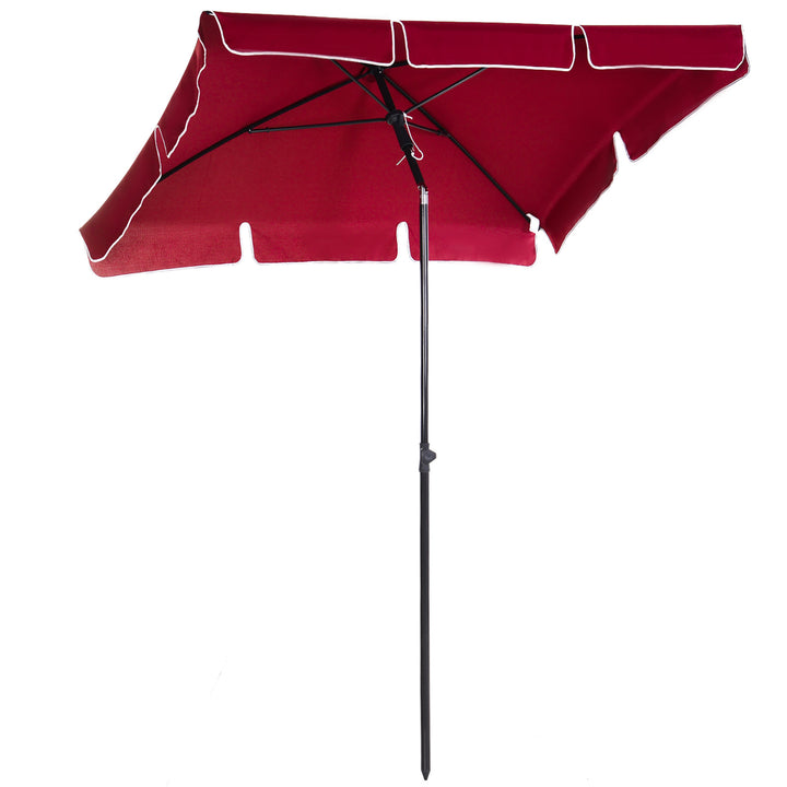 MCL Garden Parasol Umbrella, Outdoor Market Table Umbrella with Ruffles & Aluminium Pole, Rectangular Tilting Parasol Sun Shade Canopy, 2 x 1.3m, Red