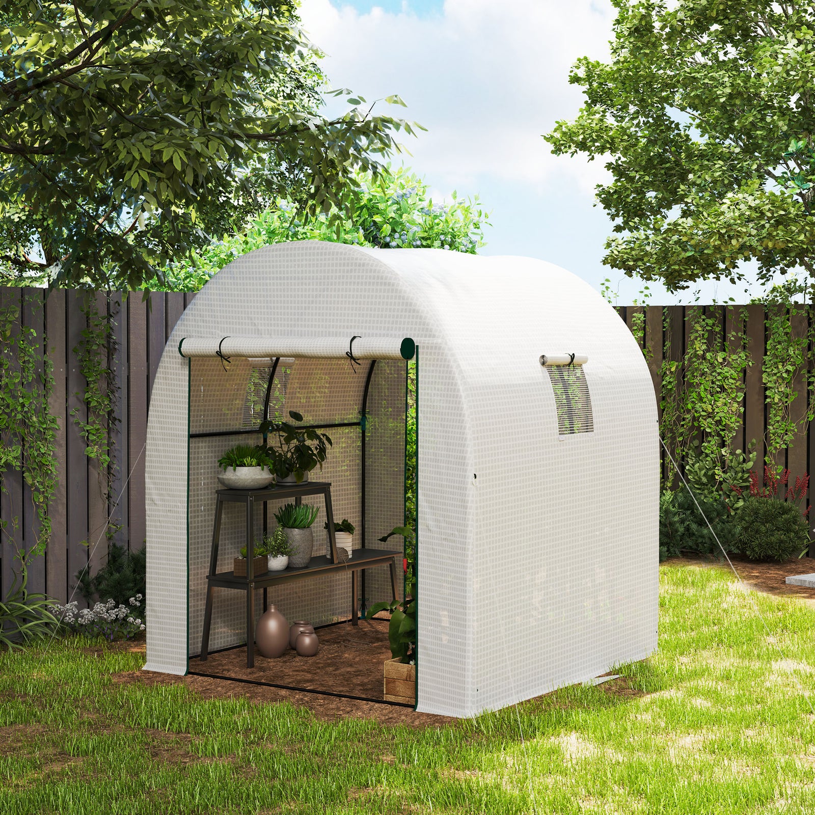 180 x 180cm Walk-In Polytunnel Greenhouse - White