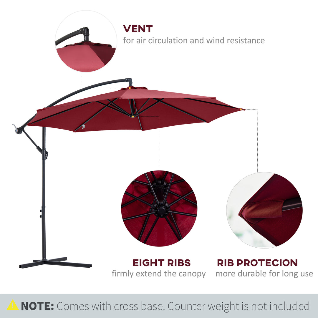 MCL Cantilever Umbrella Parasol Hanging Banana Steel Dark Green 3M Patio Wine Red