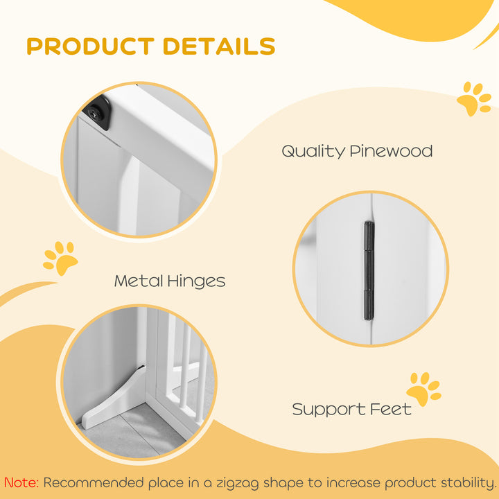 Wooden Dog Gate, Dog Fence Indoor, Freestanding Dog Barrier, Adjustable Lockable Fence with 3 Panels, 71H x 113-166W cm, White