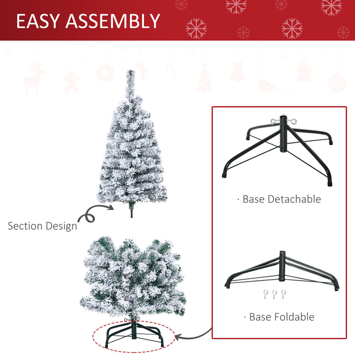 HOMCOM 4ft Prelit Artificial Snow Flocked Christmas Tree with Warm White LED Light, Holiday Home Xmas Decoration, Green White | Aosom UK