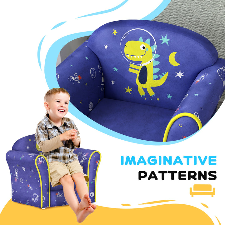 AIYAPLAY Kids Sofa Kids Couch Armchair with Stylish Planet and Dinosaurs Design, Wooden Frame, for Bedroom, Playroom, Kids Room, Pink | Aosom UK