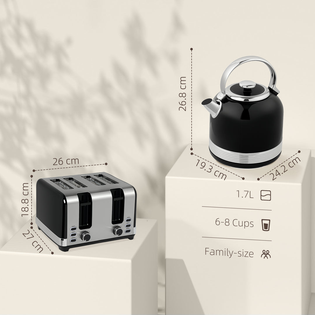 Polished Metal Kettle and Toaster Set - Black
