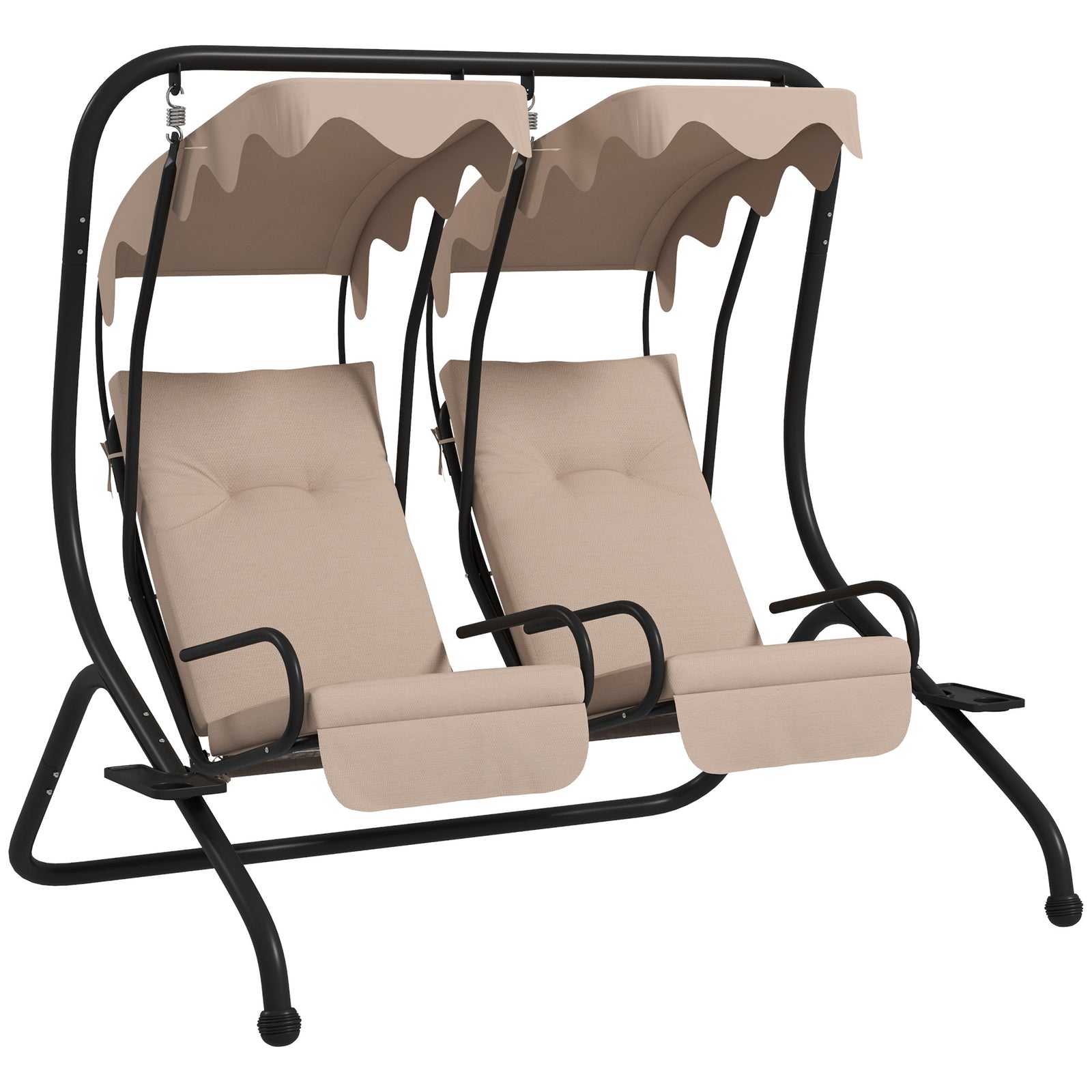 Two-Seat Garden Swing Chair, with Protective Canopy - Beige