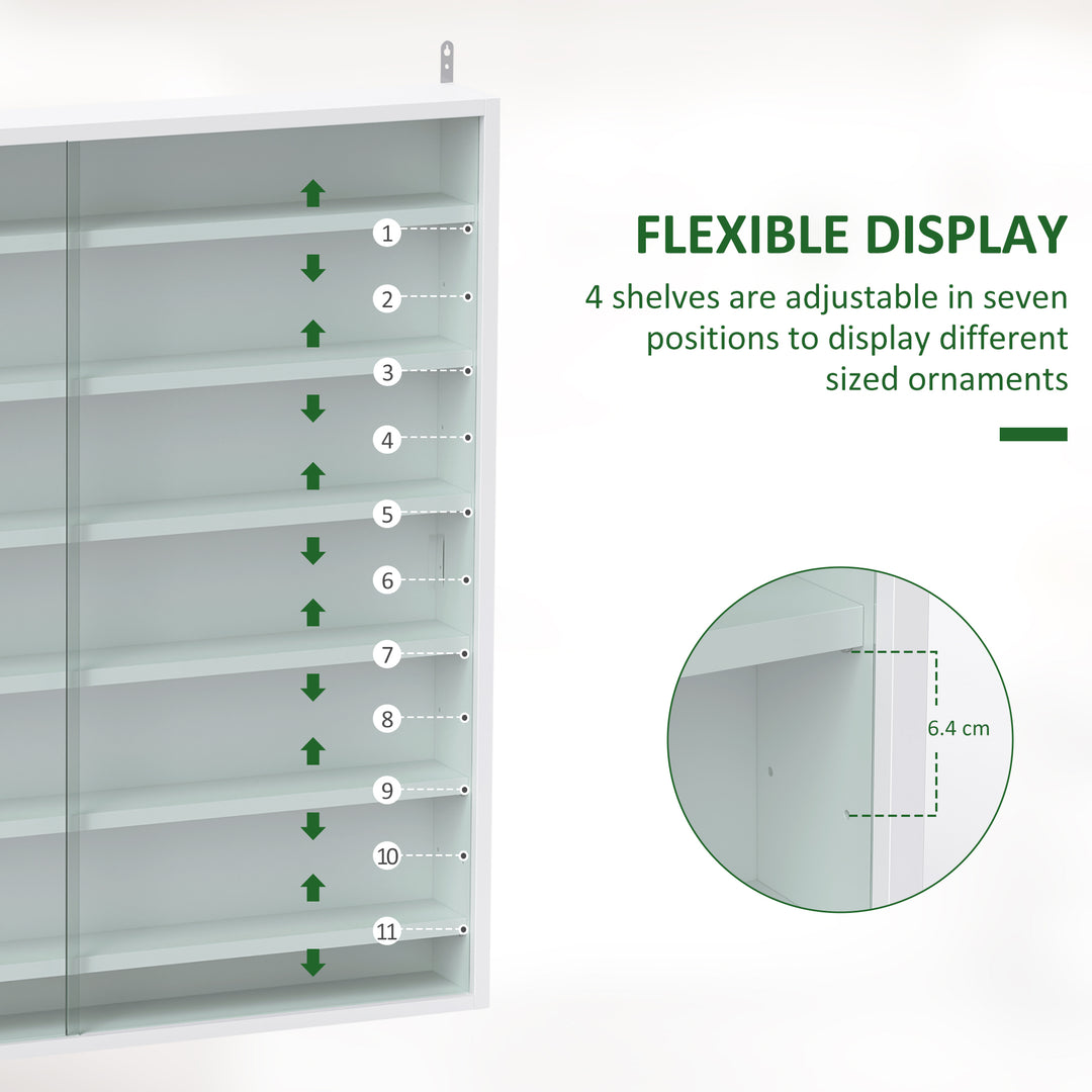 Six Shelf Display Cabinet, with Glass Doors - White