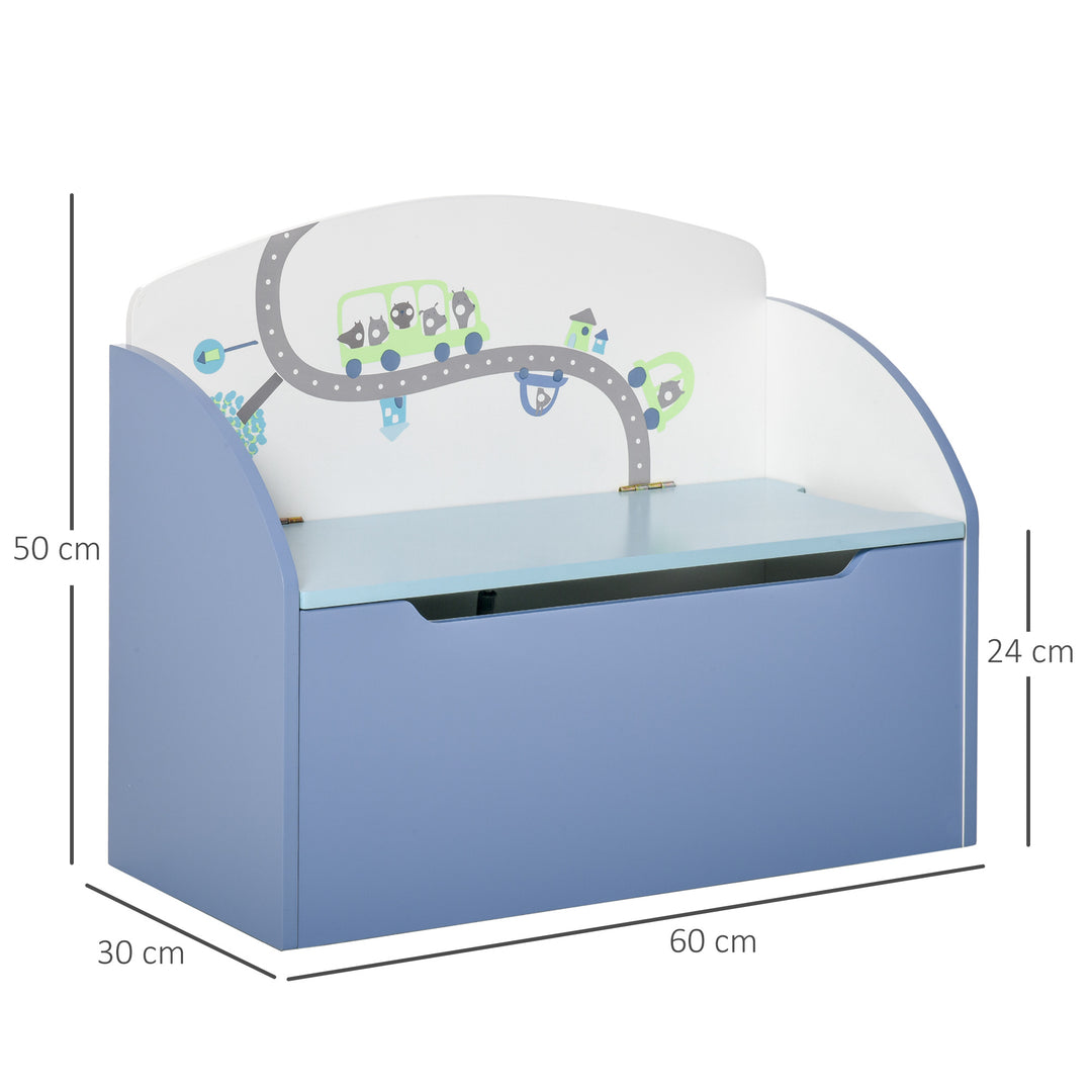 HOMCOM Kids Blue Wooden Toy Storage Chest, 2 in 1 Chair Design with Safety Hinge, 60 x 30 x 50 cm | Aosom UK