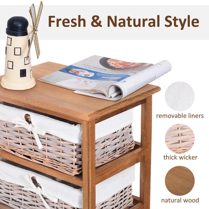 MCL 5 Drawer Dresser Wicker Basket Storage Shelf Unit Wooden Frame Home Organisation Cabinet Bedroom Office Furniture Natural Finish