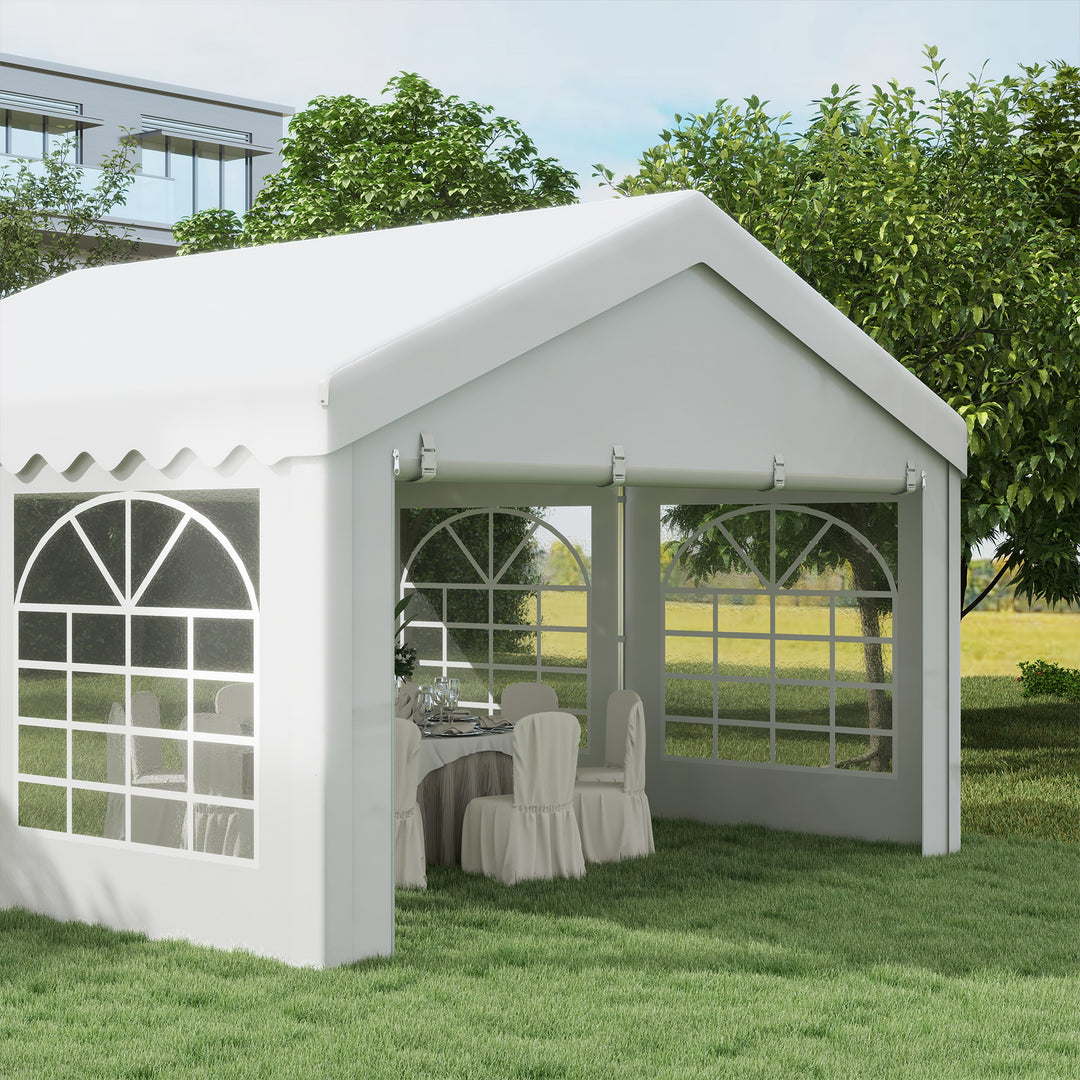 Outsunny Portable Party Tent 4m x 4m Carport Shelter with Removable Sidewalls, Double Doors, Heavy Duty, White | Aosom UK