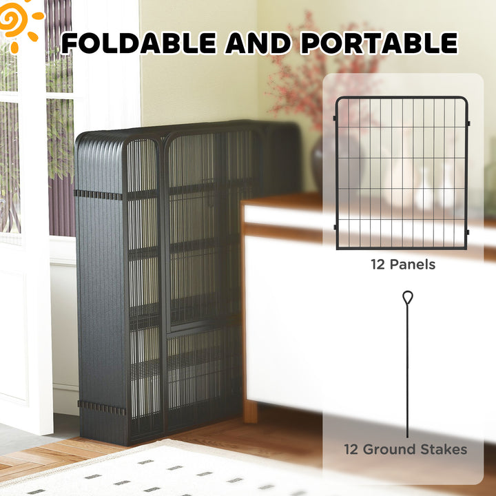 12-Panel Solid Dog Playpen with Doors, for Medium Dogs, 80cm High, Black