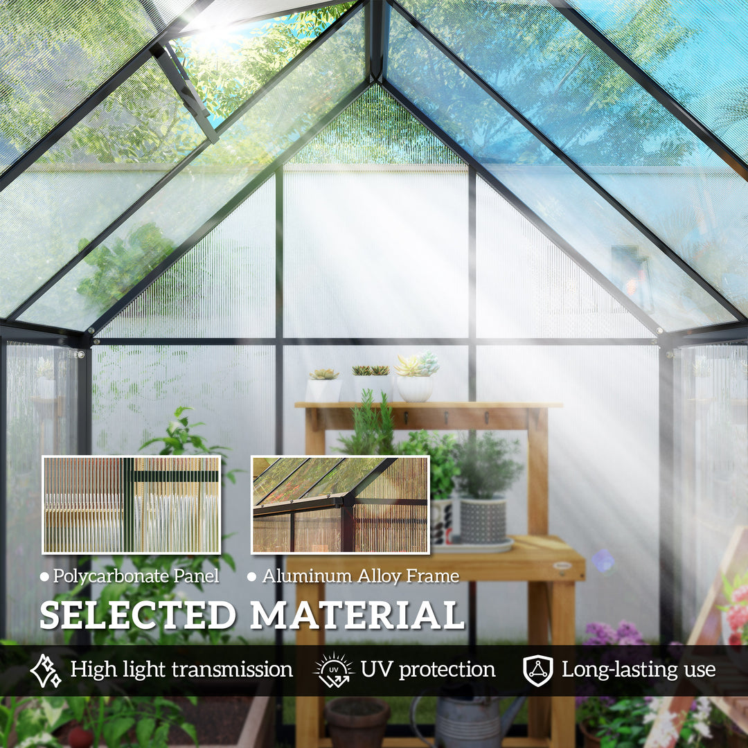 Polycarbonate Greenhouse with Swing Door and Adjustable Window, Walk-in Greenhouse with Rain Gutter, 6 x 6.5ft
