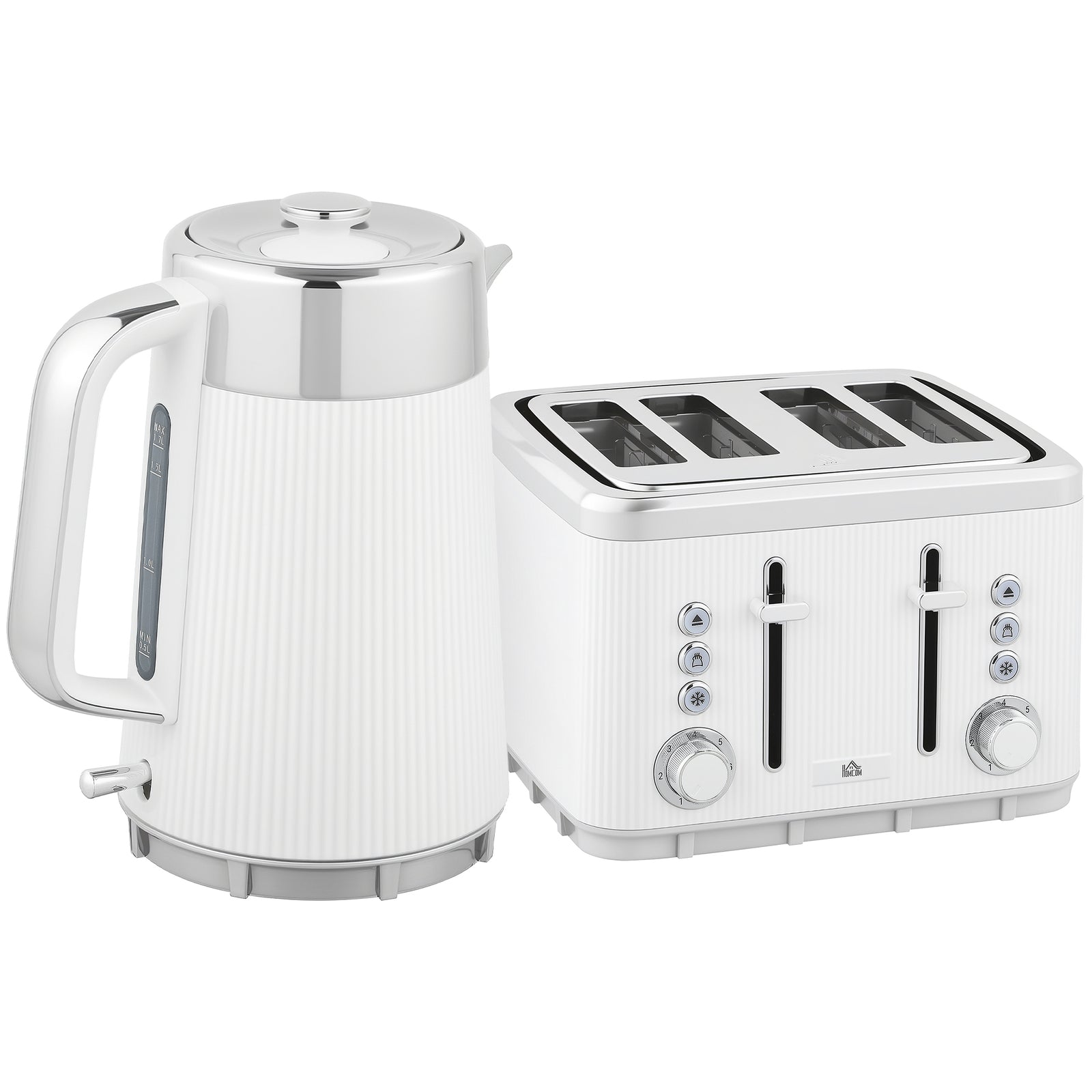 Electric Kettle and Toaster Set, 3000W 1.7L UK Strix Thermostat Rapid Boil Jug Kettle with Limescale Filter, Cool Touch Body, 4 Slice Toaster with 7 Browning Controls, Crumb Tray, White