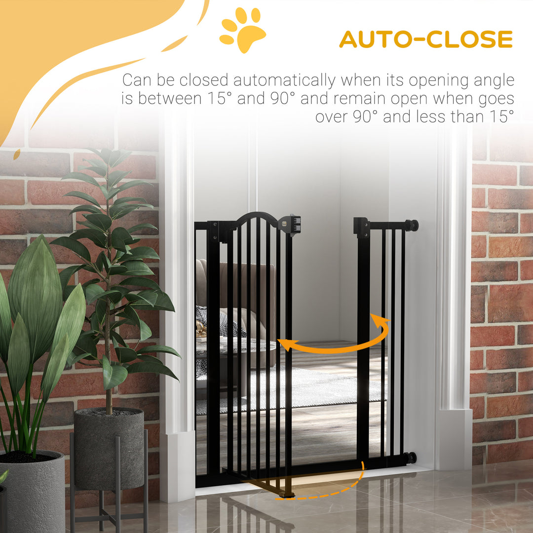 PawHut Dog Gate Baby Gates for Dogs Pet Gate with Metal Adjustable Frame & Double Locking System, 74-87Wcm, Black | Aosom UK