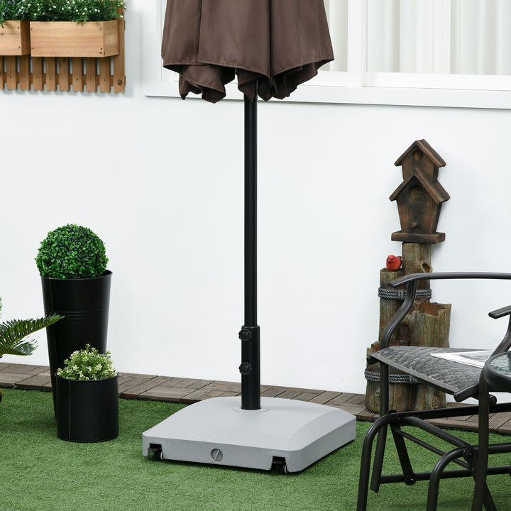Garden Parasol Base Holder, 24kg Water or 30kg Sand Filled, Outdoor Market Umbrella Stand Weight with Wheels and Brakes, Grey