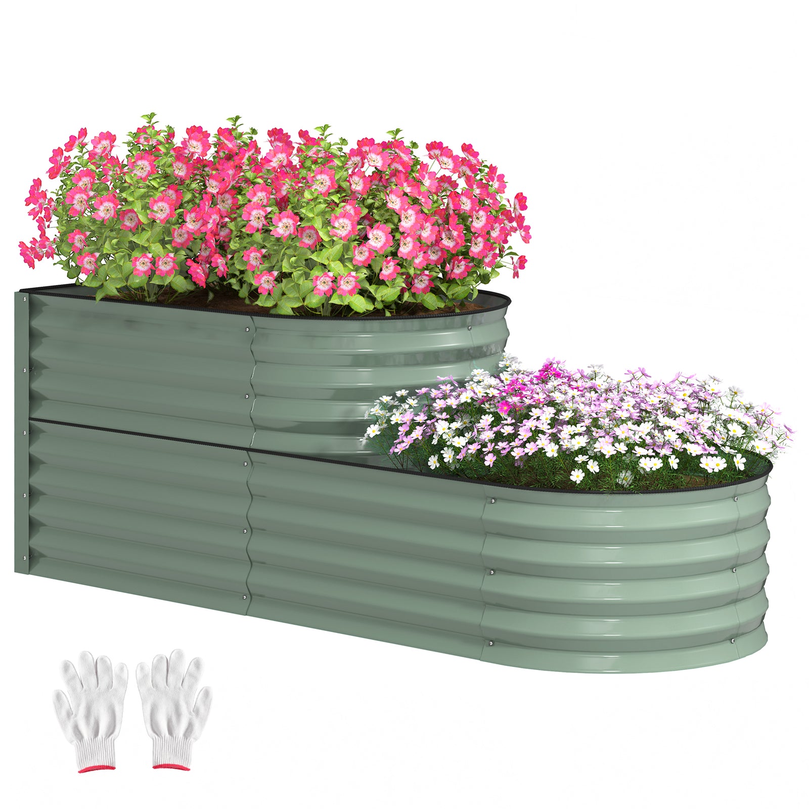 Two-Tier Galvanised Steel Garden Planter - Light Green