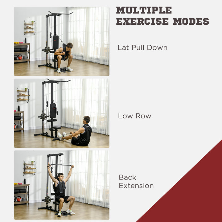 SPORTNOW Pull Up Station with Adjustable Seat, Power Tower for Chin up  and Lat Pulldown Exercises, Multi-Function Fitness Equipment with Flip-Up Footplate, for Home Gym, Black