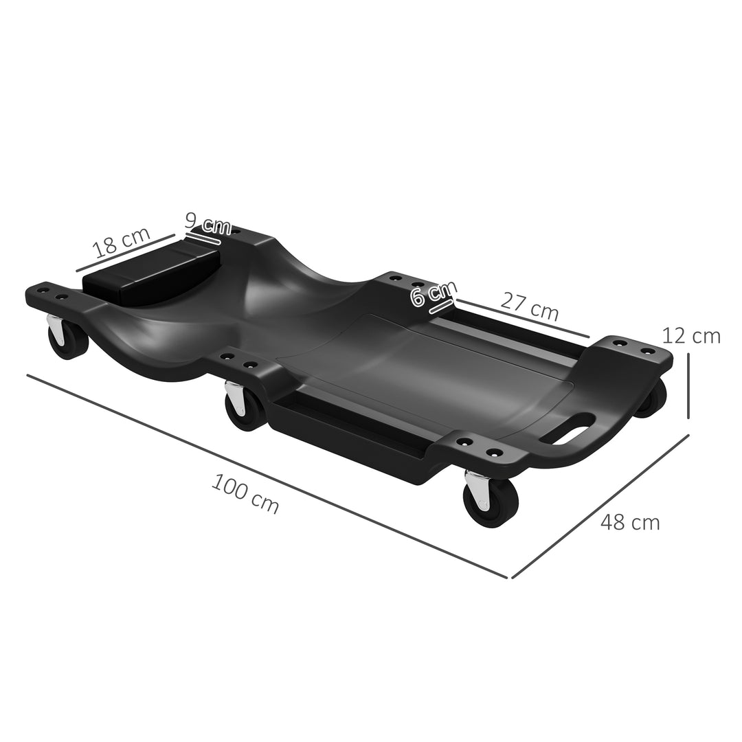 Mechanic Vehicle Creeper, Under-Car Rolling Crawler Board, with Headrest, Wheels, Black
