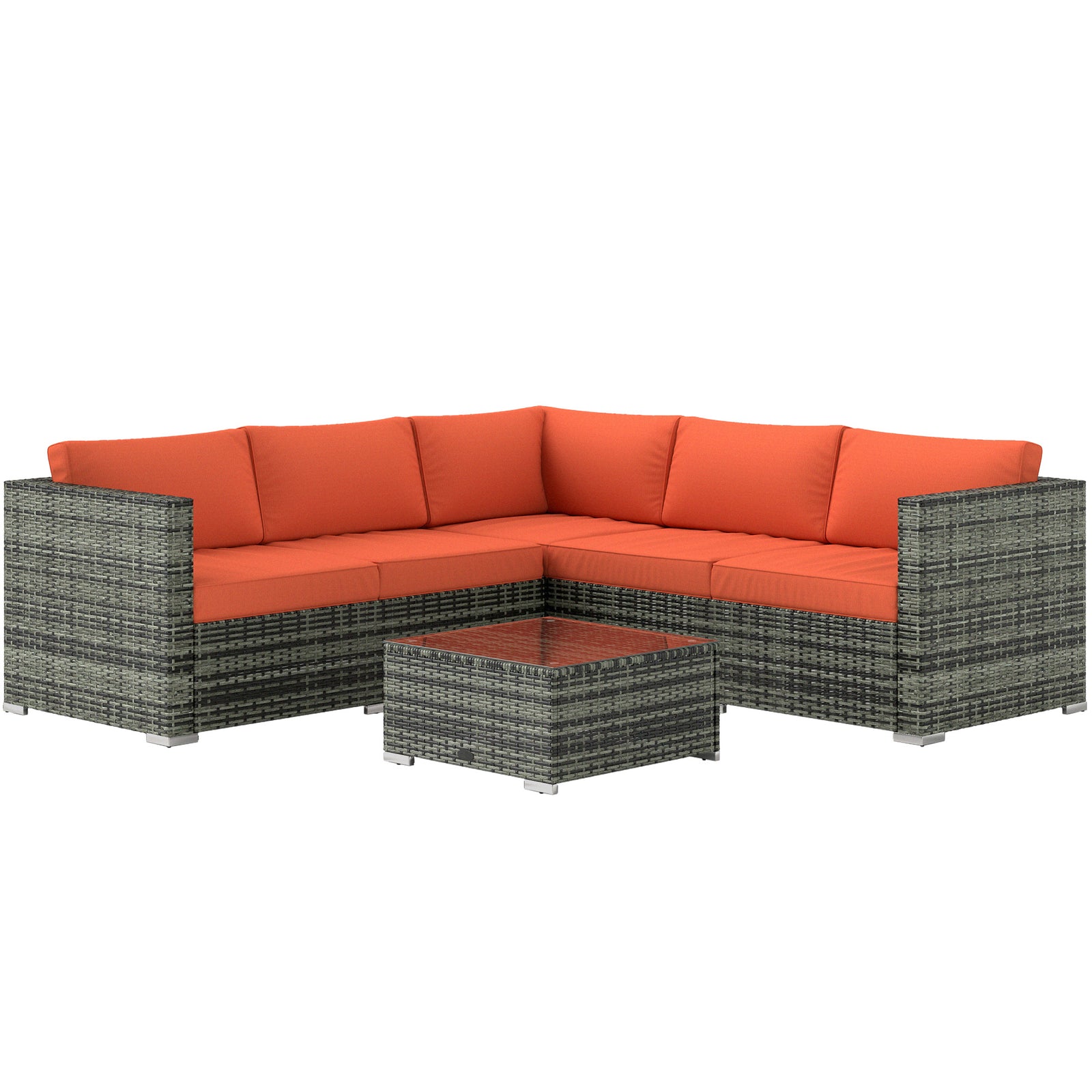 Four-Piece Rattan Sofa Set - Orange/Grey