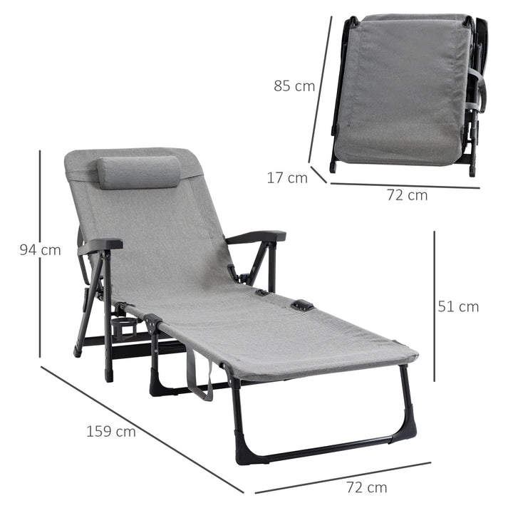 Outsunny Folding Sun Lounger, Mesh Fabric Chaise Lounge Chair, 7