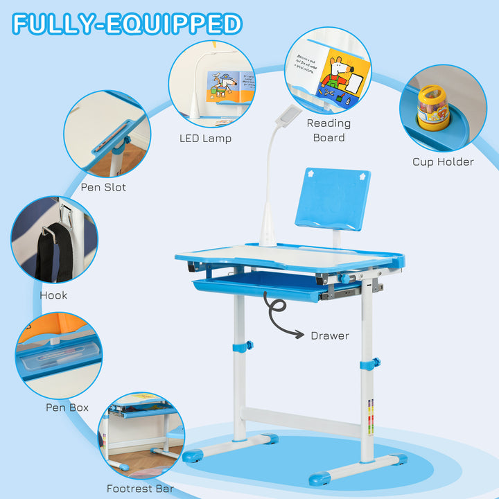 MCL Kids Study Desk and Chair Set w/ Adjustable Height, Storage, Drawer, Blue