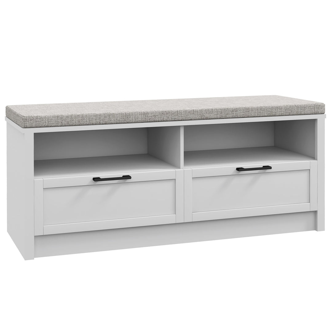 Shoe Bench with Removable Cushion, Shoe Storage Bench with Padded Seat, Open Compartments and Drawers for Entryway Hallway
