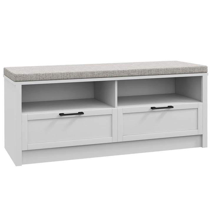 Shoe Bench with Removable Cushion, Shoe Storage Bench with Padded Seat, Open Compartments and Drawers for Entryway Hallway
