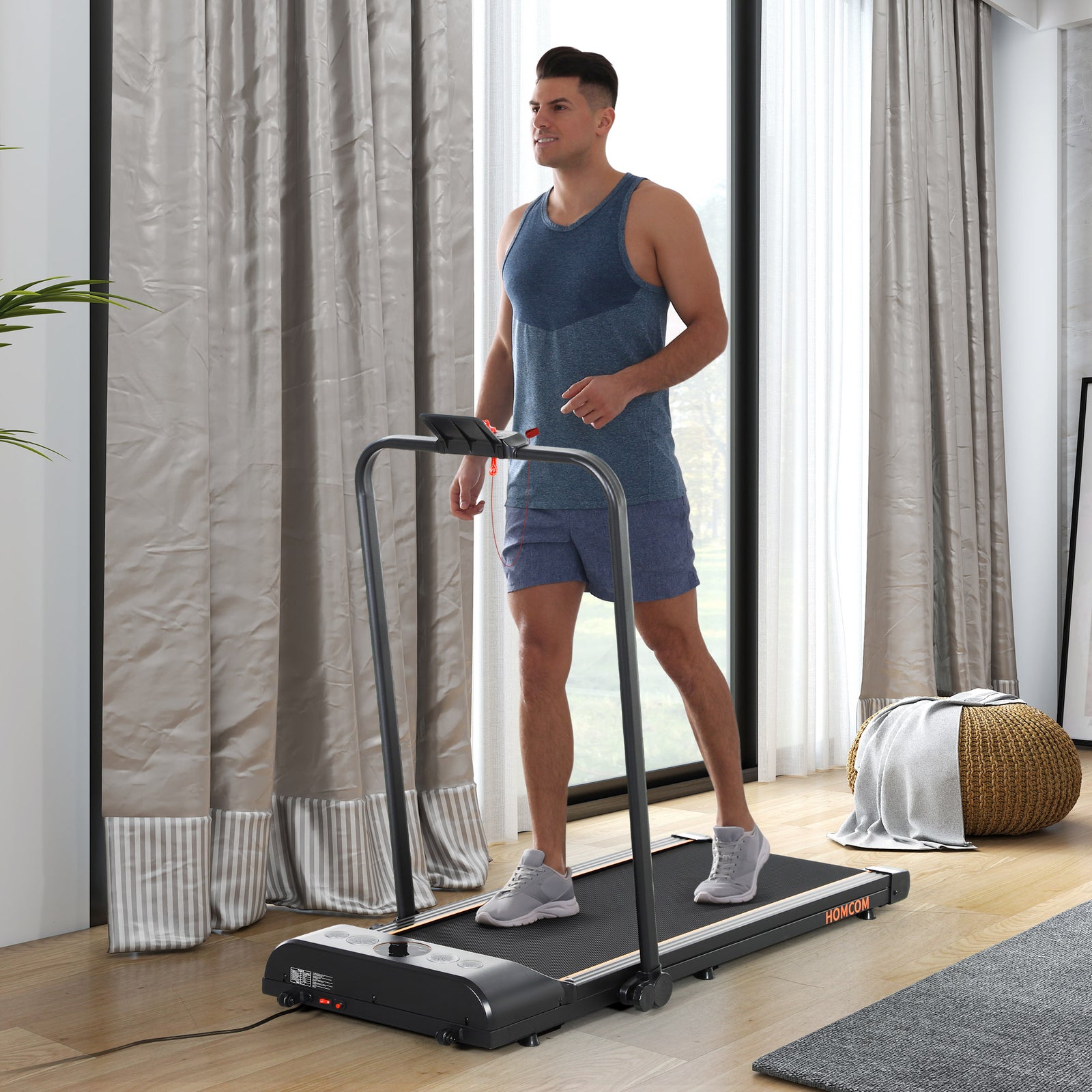 Foldable Walking Treadmill, with LED Display and Wheels, for Home, Office, Fitness Studio, Orange
