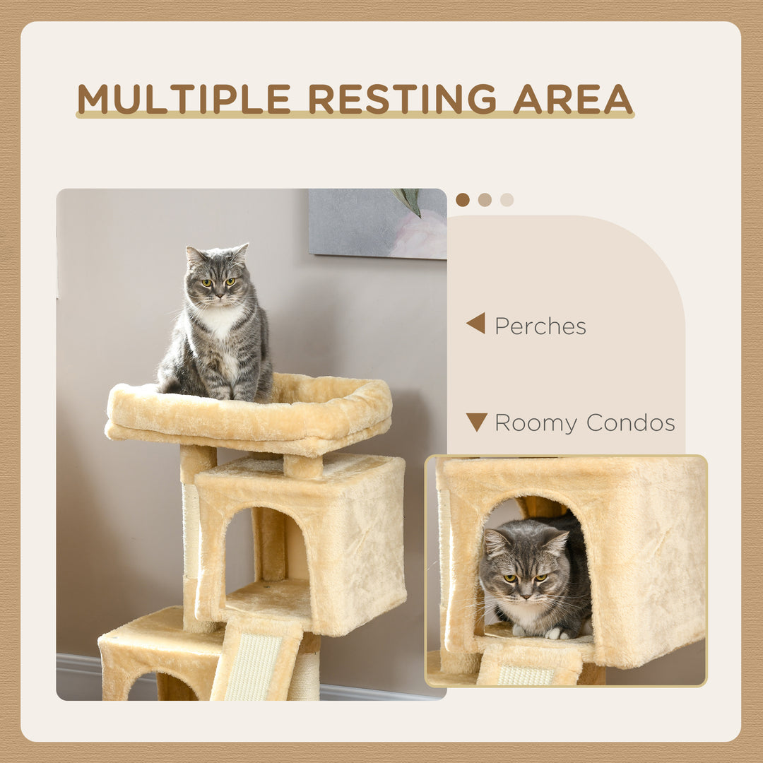 PawHut Deluxe Cat Activity Centre: Sisal Rest & Play with 2 Cosy Houses, Cream White | Aosom UK