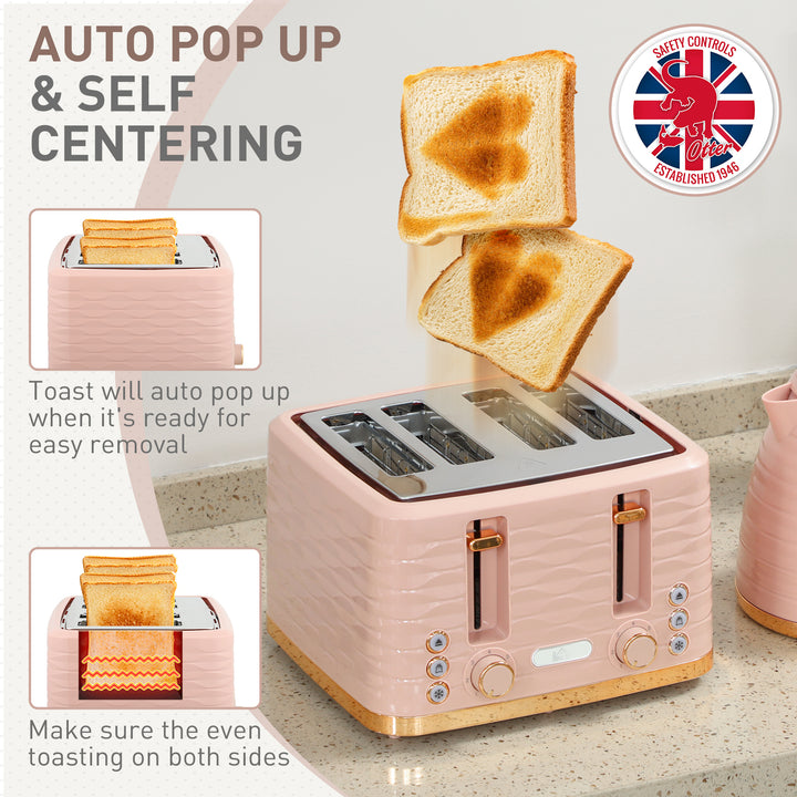 3000W 1.7L Kettle & 4 Slice Toaster, Kettle and Toaster Set with 7 Browning Controls and Crumb Tray, Light Pink