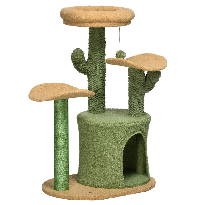 PawHut Cactus Cat Tree, 83cm Cat Climbing Tower, Kitten Activity Centre w/ Fleece House, Bed, Sisal Scratching Post & Hanging Ball, Green | Aosom UK